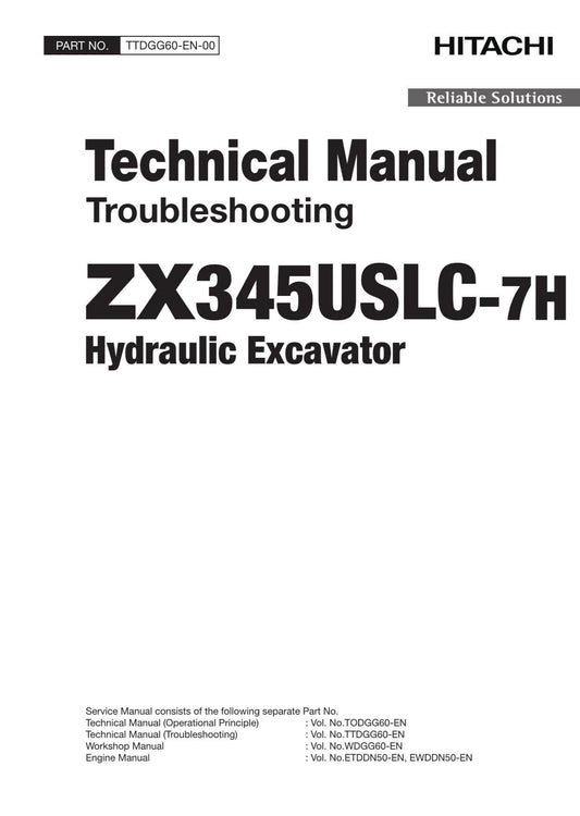 Hitachi ZX345USLC-7H Excavator Troubleshooting Service Manual with Schemes