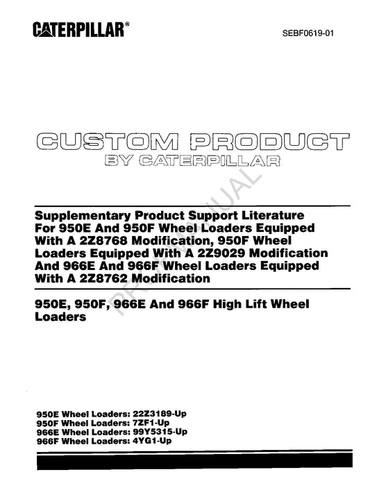 Caterpillar Cat Suppl 950E 950F Loader Equipp 2Z8768 Mod Parts Catalog Manual