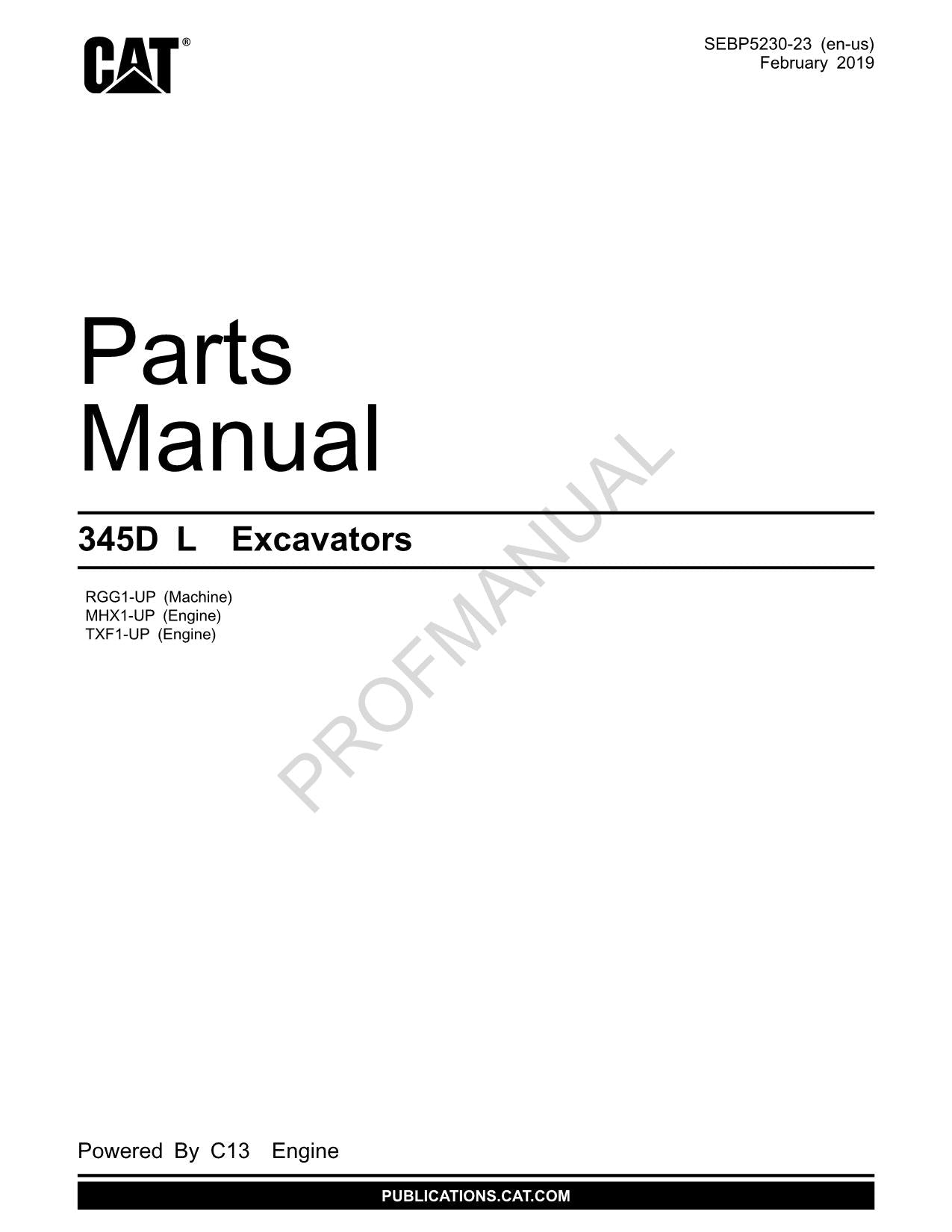 Caterpillar Cat 345D L Excavator Parts Catalog Manual ser MHX1-Up RGG1-Up