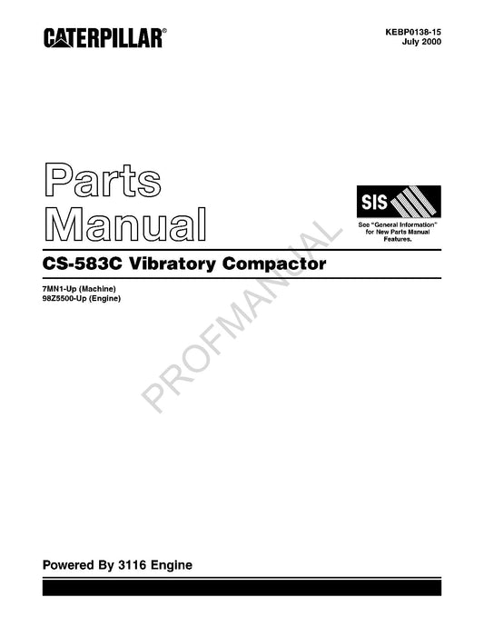 Caterpillar Cat CS 583C Vibratory Compactor Parts Catalog Manual KEBP0138