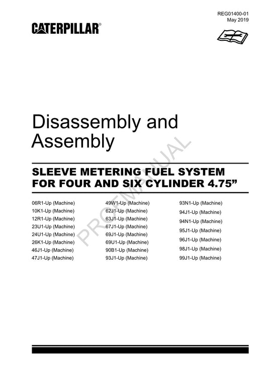 Caterpillar SLEEVE METERING SYS FOUR SIX CYLINDER 4.75 Manual Disassembly Assem