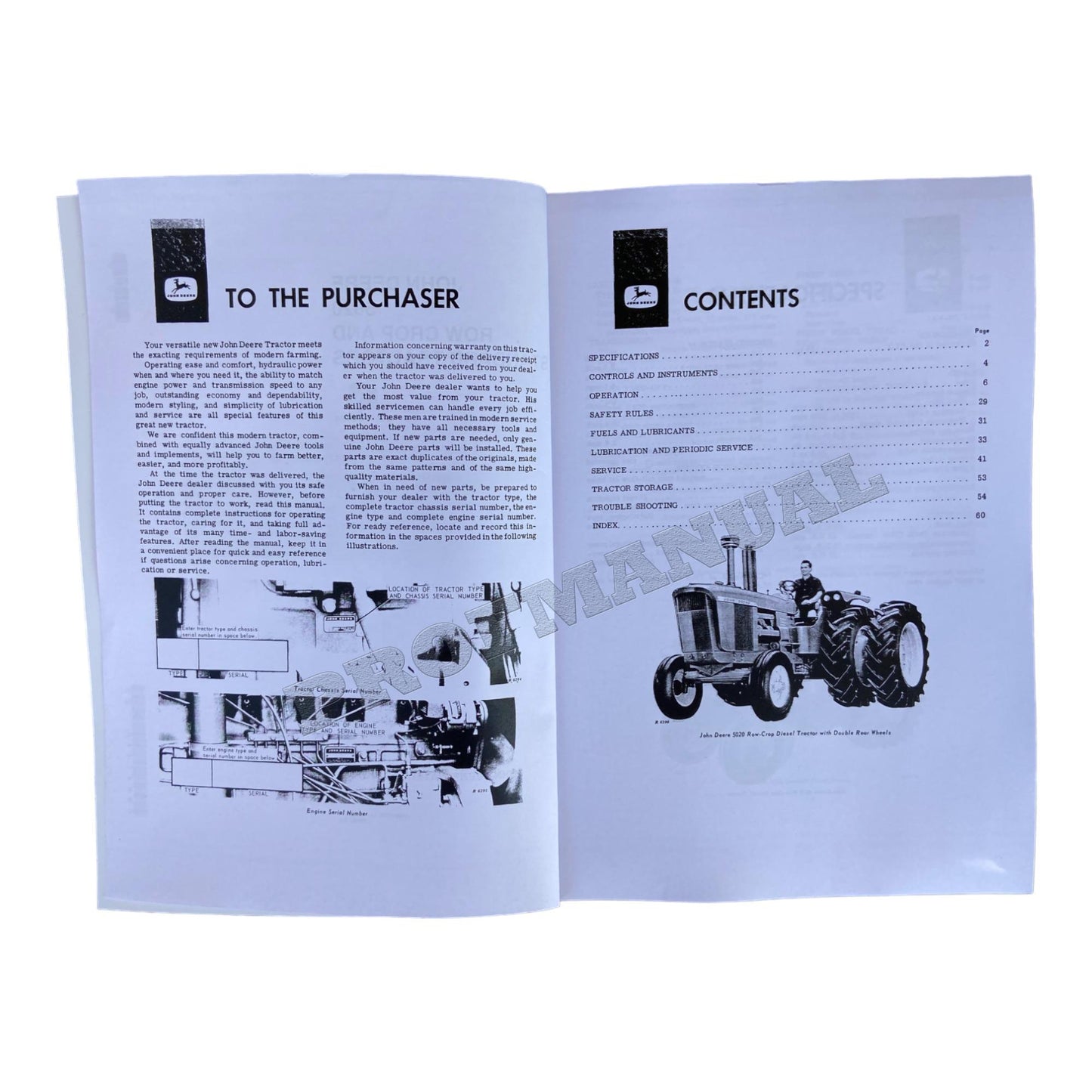 JOHN DEERE 5020 TRACTOR OPERATORS MANUAL 000000-024999