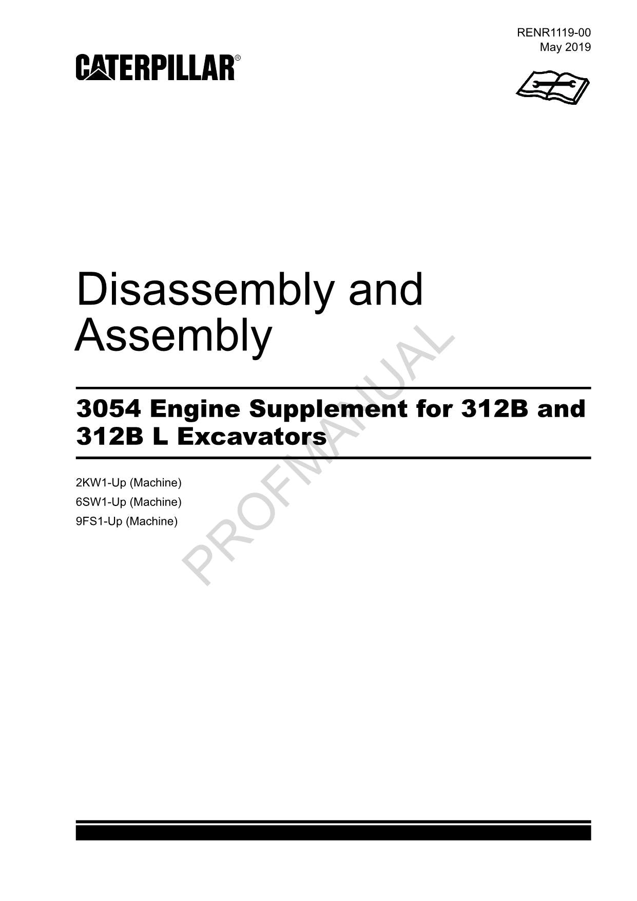 Caterpillar 3054 Engine Suppl 312B 312B L EXCAVATOR Disassembly Assembly Manual