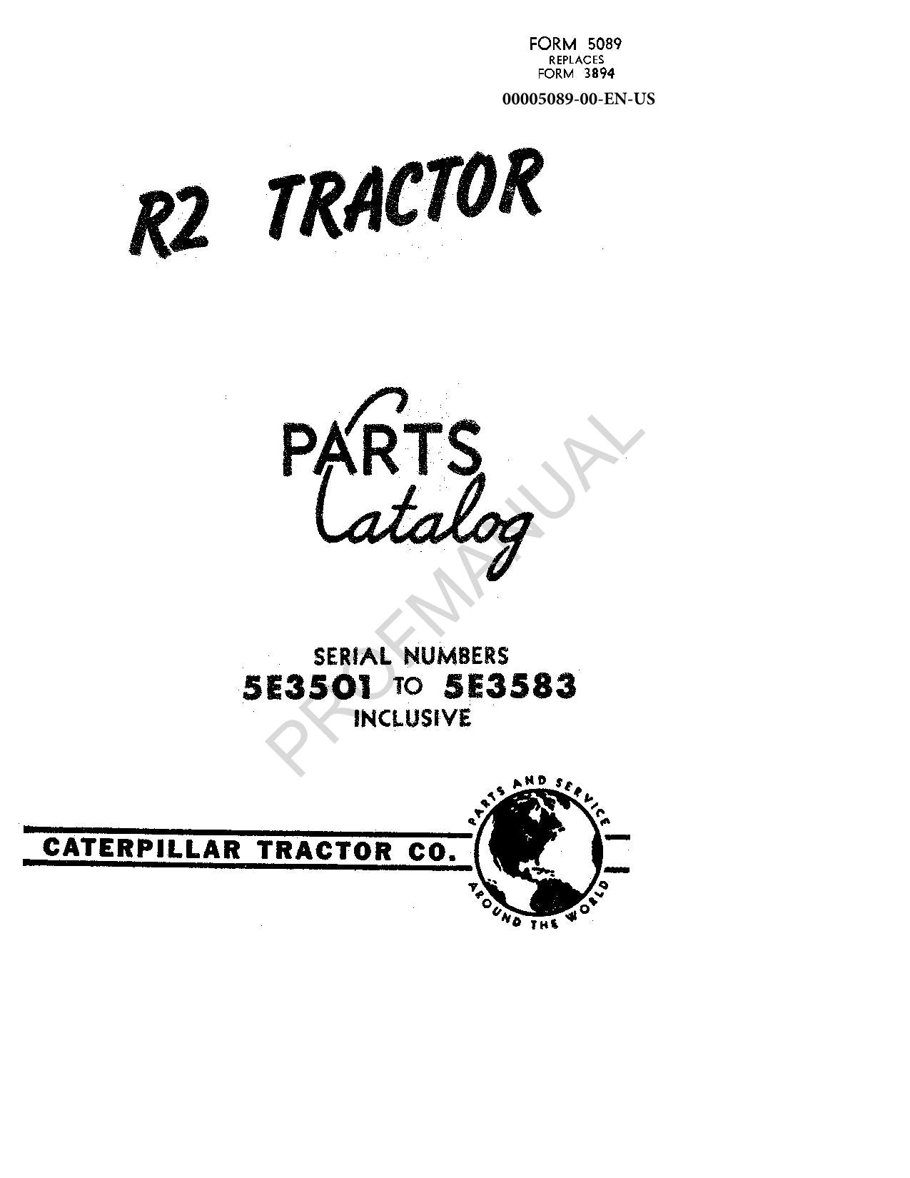 Caterpillar Cat R2 Tractor Parts Catalog Parts Catalog Manual