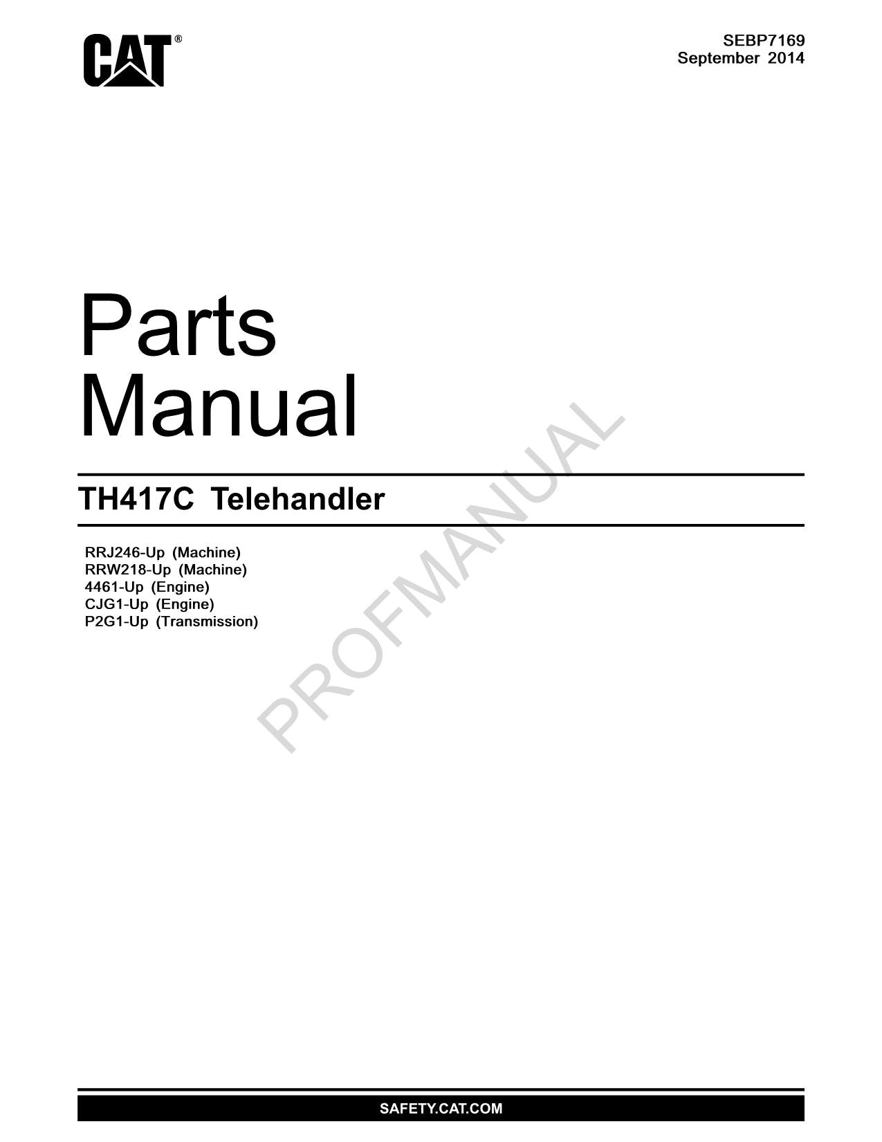 Caterpillar Cat TH417C Telehandler Parts Catalog Manual