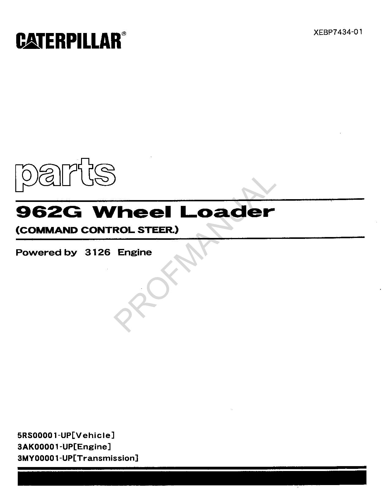 Caterpillar Cat 962G Wheel Loader Command Control Parts Catalog Manual XEBP7434