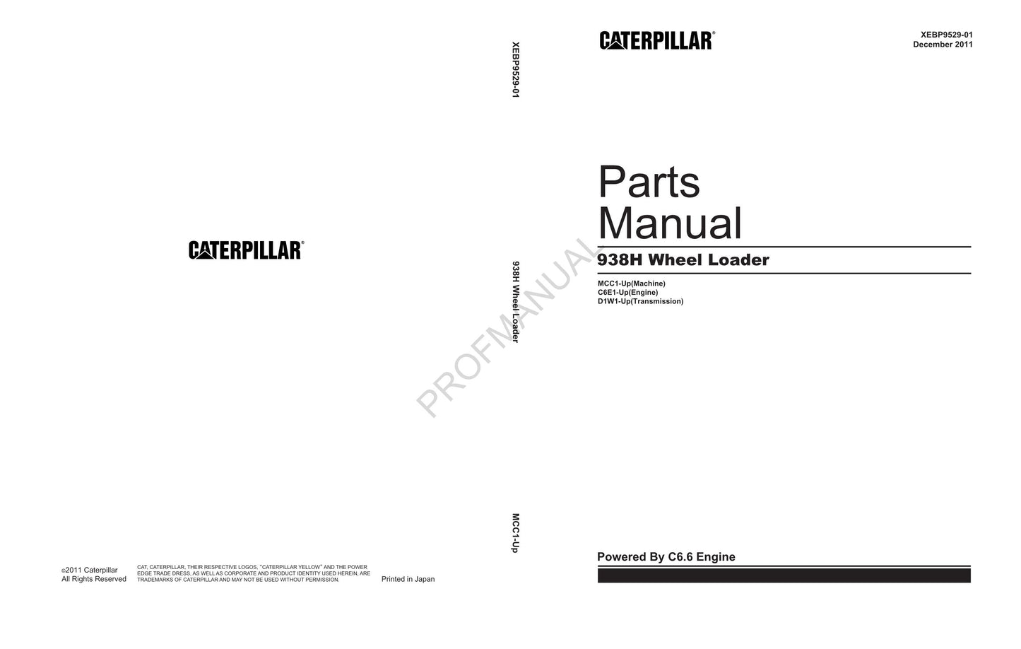 Caterpillar Cat 938H Wheel Loader Parts Catalog Manual XEBP9529