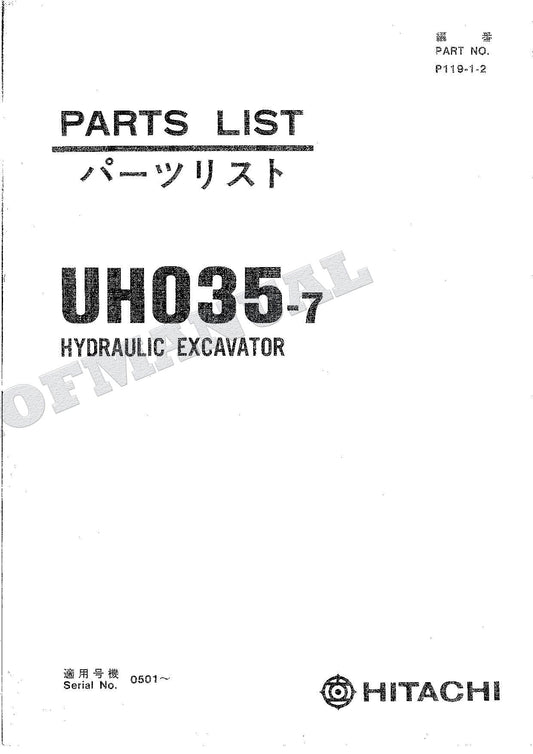 HITACHI UH035-7 Excavator Parts Catalog Manual P119-1-2