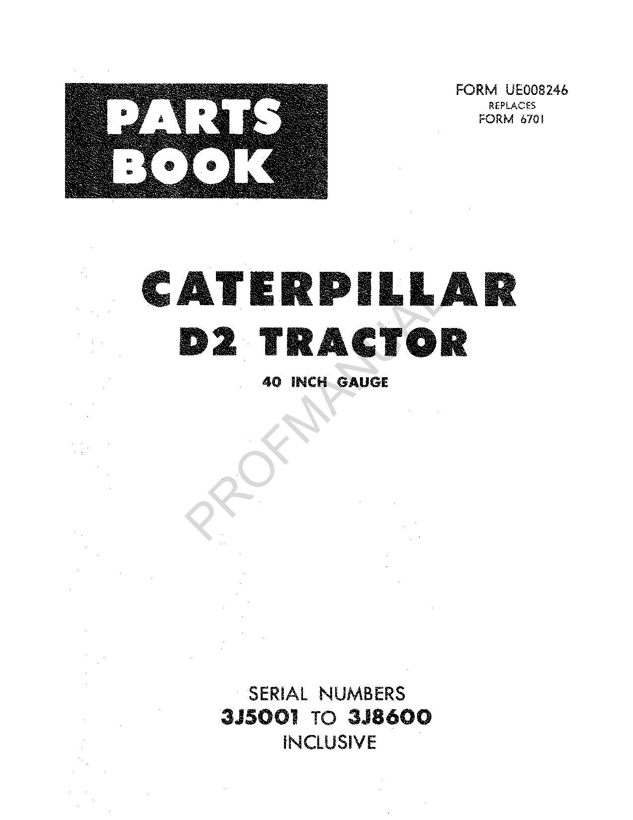 Catalogue de pièces détachées pour tracteur Caterpillar Cat D2, manuel ser 3J5001-8600