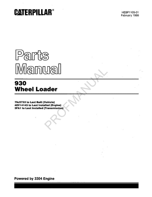 Caterpillar Cat 930 Wheel Loader Parts Catalog Manual HEBP1105