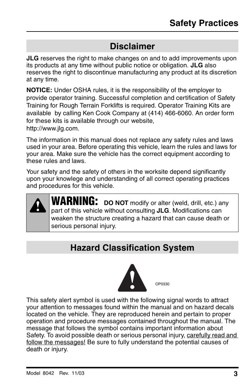 SKYTRAK 8042 Telehandler Maintenance Operation Operators Manual 8990500