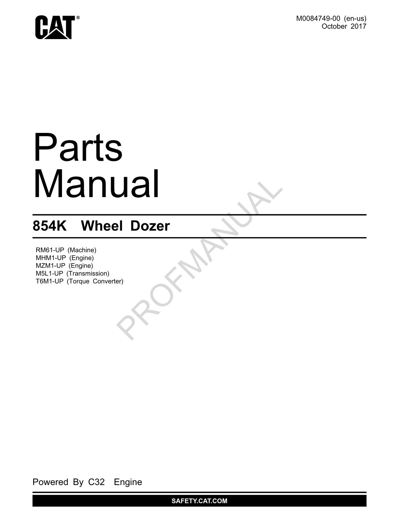 Caterpillar Cat 854K Wheel Dozer Parts Catalog Manual M0084749