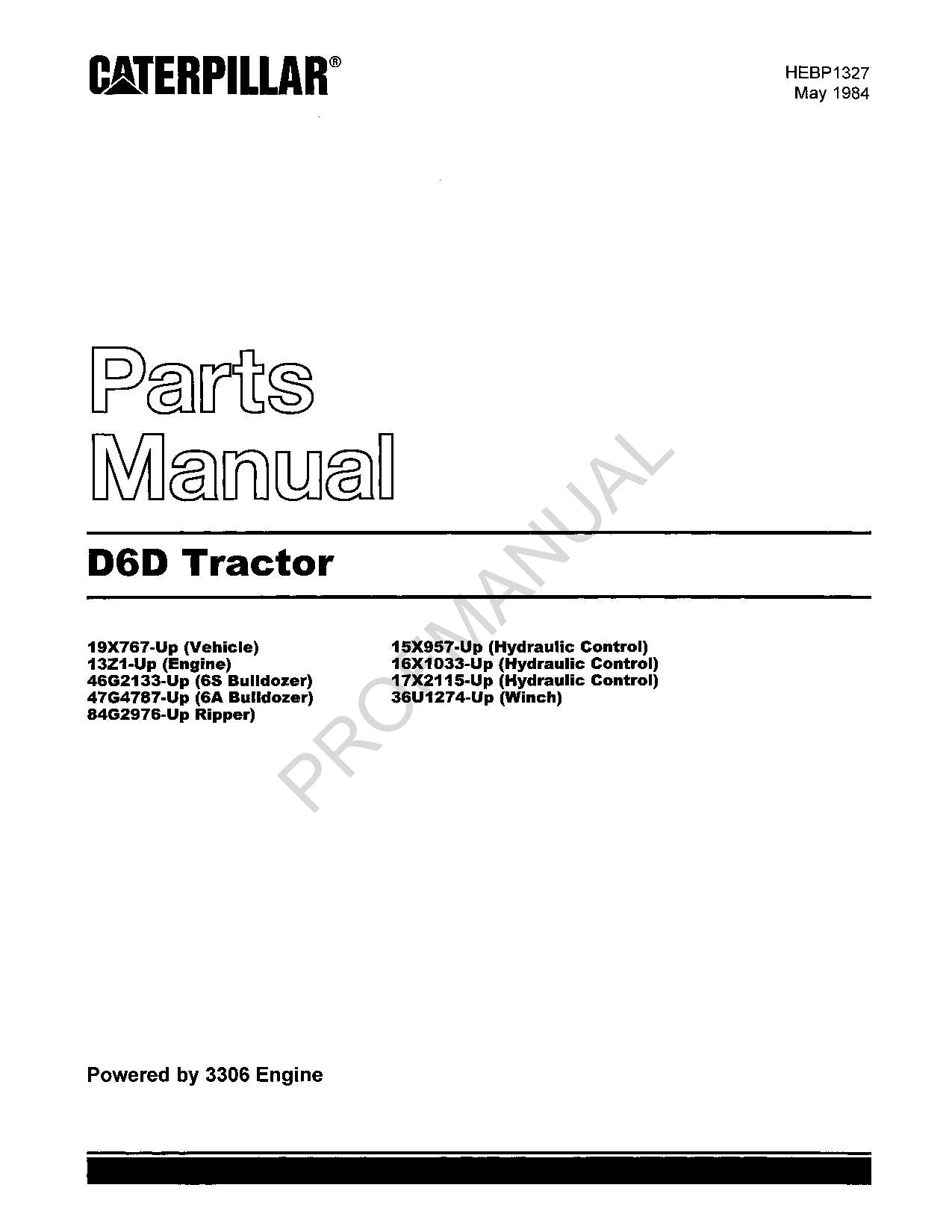 Caterpillar Cat D6D Tractor Parts Catalog Manual HEBP1327