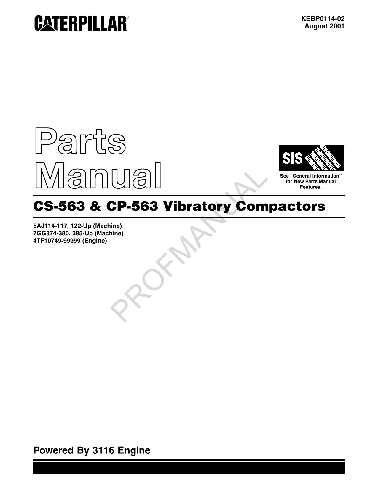 Caterpillar Cat CP 563 CS 563 Vibratory Compactor Parts Catalog Manual KEBP0114