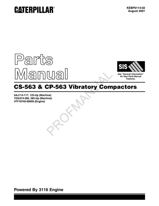 Catalogue de pièces détachées pour compacteur vibrant Caterpillar CP 563 CS 563 Manuel KEBP0114