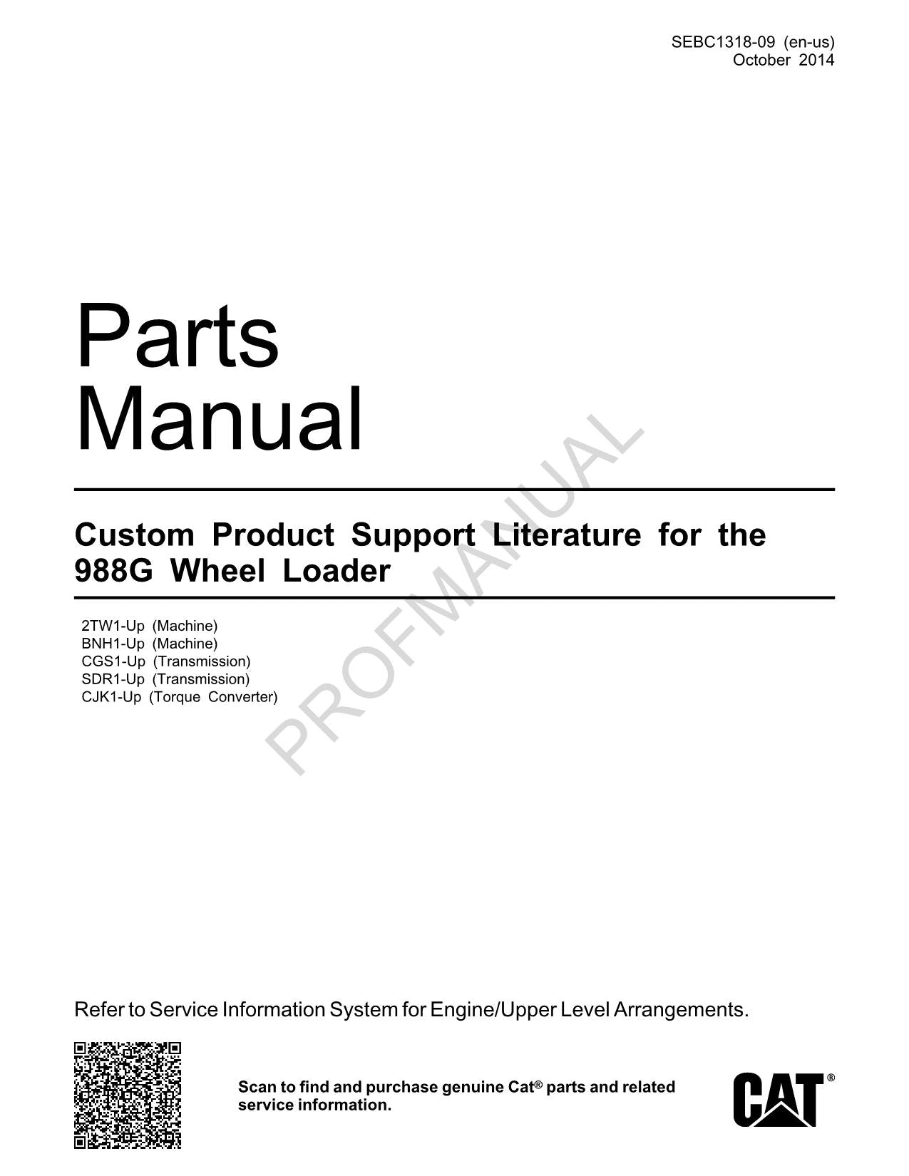 Caterpillar Cat 988G Wheel Loader Parts Catalog Manual SEBC1318