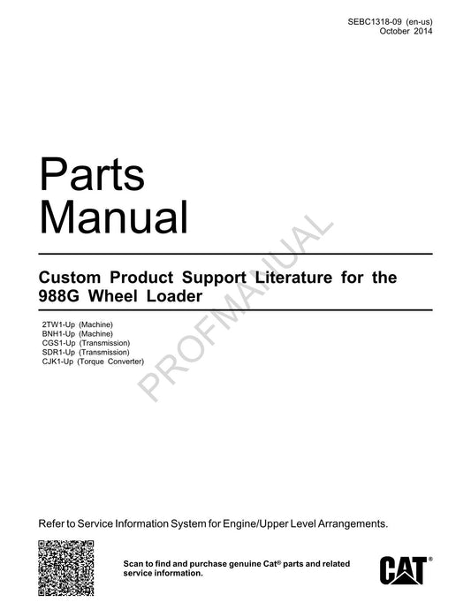 Caterpillar Cat 988G Wheel Loader Parts Catalog Manual SEBC1318