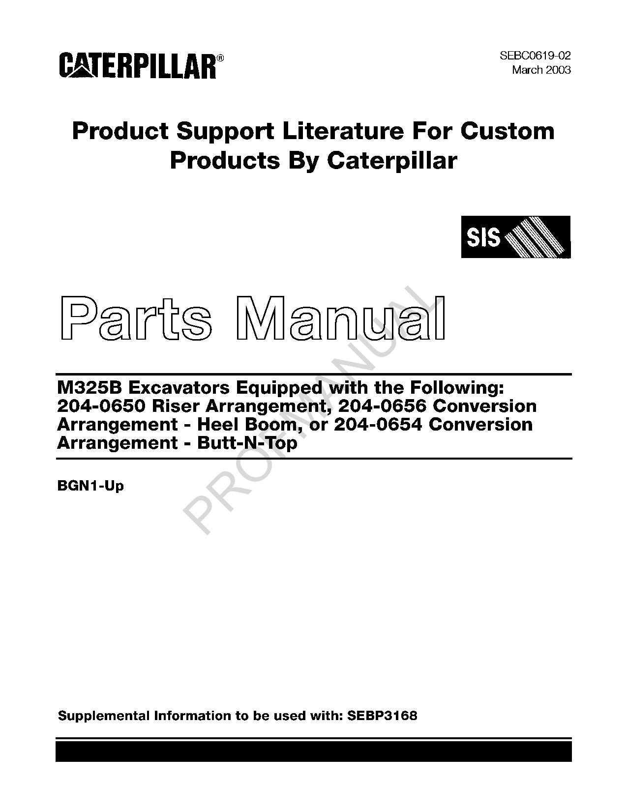 Caterpillar Cat M325B Excavactors Parts Catalog Manual SEBC0619