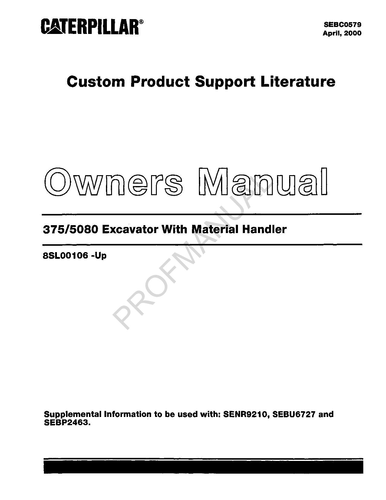 Caterpillar Cat 375-5080 Bagger Material Handler Custom Teile Katalog Handbuch