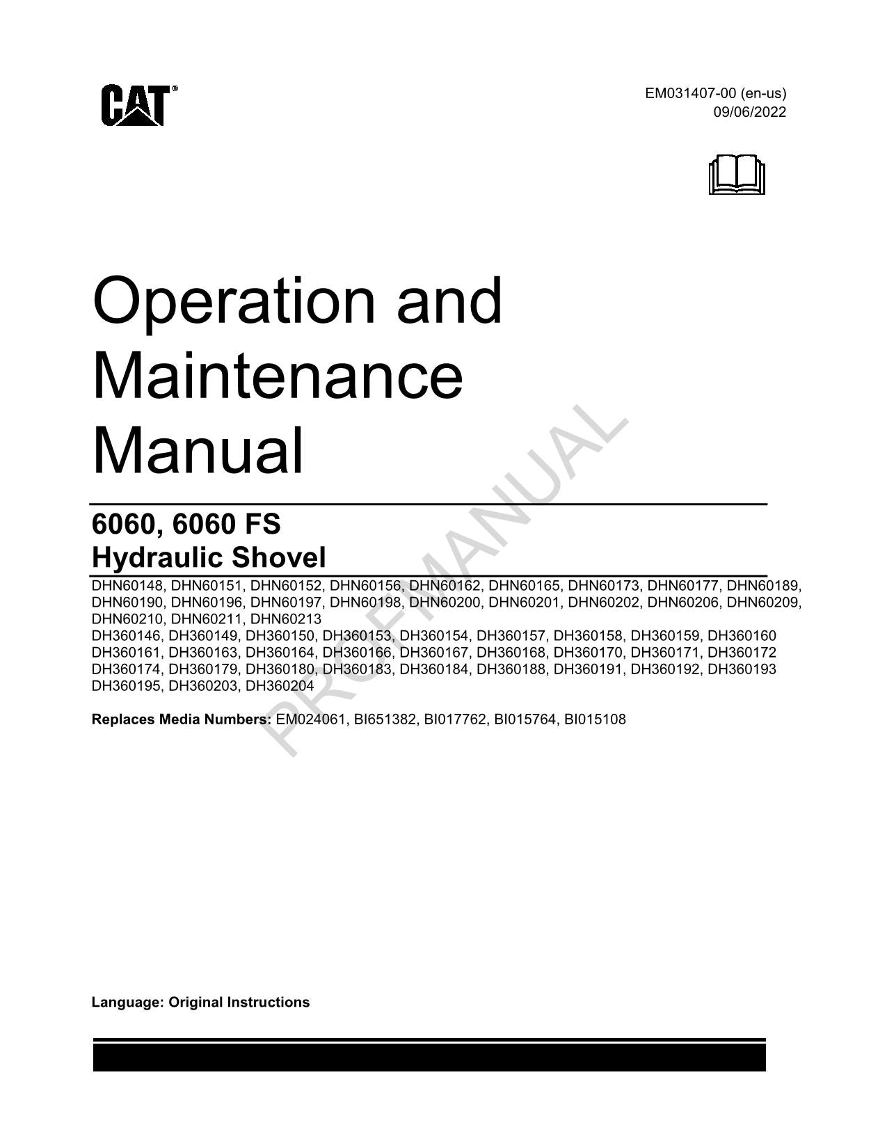 Caterpillar Cat DHN DH3-6060 6060 FS-3512C-CAMP-SIL BEDIENER-WARTUNGSHANDBUCH