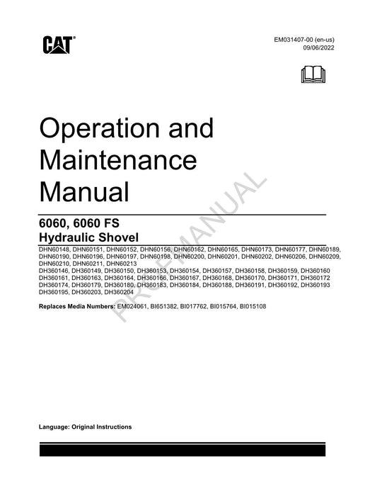 Caterpillar Cat DHN DH3-6060 6060 FS-3512C-CAMP-SIL BEDIENER-WARTUNGSHANDBUCH