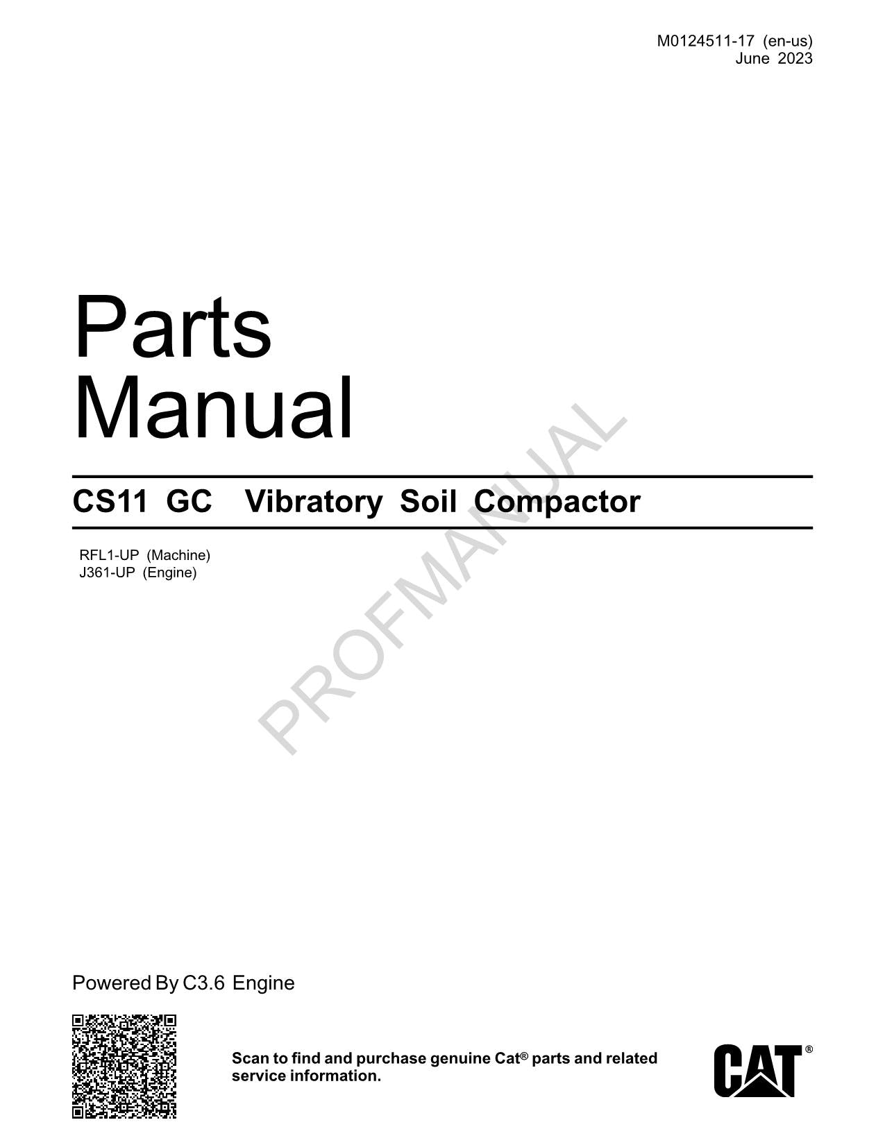 Caterpillar Cat CS11 GC Vibratory Soil Compactor Parts Catalog Manual M0124511