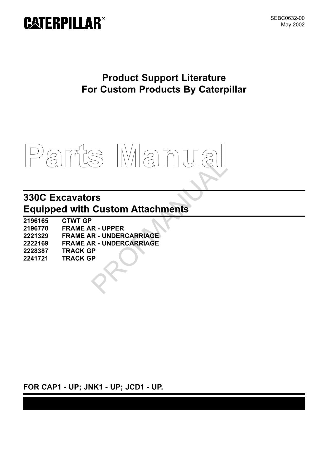 Catalogue de pièces détachées et accessoires personnalisés pour excavatrice Caterpillar Cat 330C, manuel SEBC0632