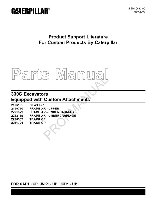 Catalogue de pièces détachées et accessoires personnalisés pour excavatrice Caterpillar Cat 330C, manuel SEBC0632