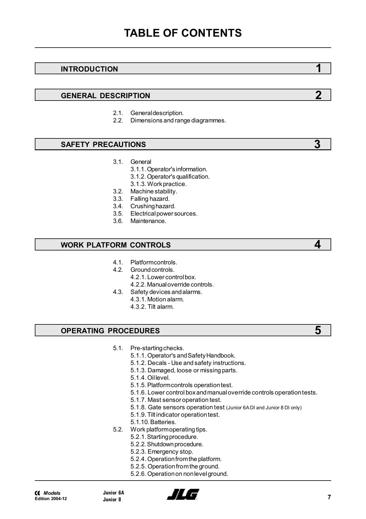 TOUCAN Junior 6A Junior 8A Vertical Lift Maintenance Operation Operators Manual