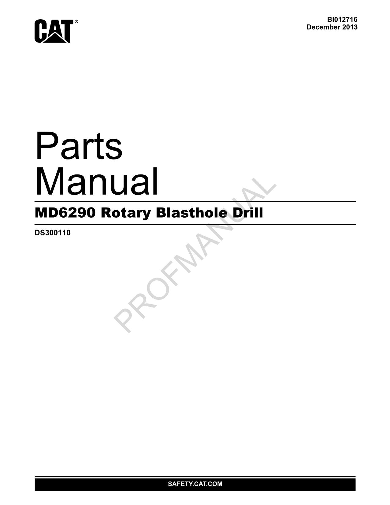 Caterpillar Cat MD6290 Rotary Blasthole Drill Teilekatalog Handbuch Ser. DS300110