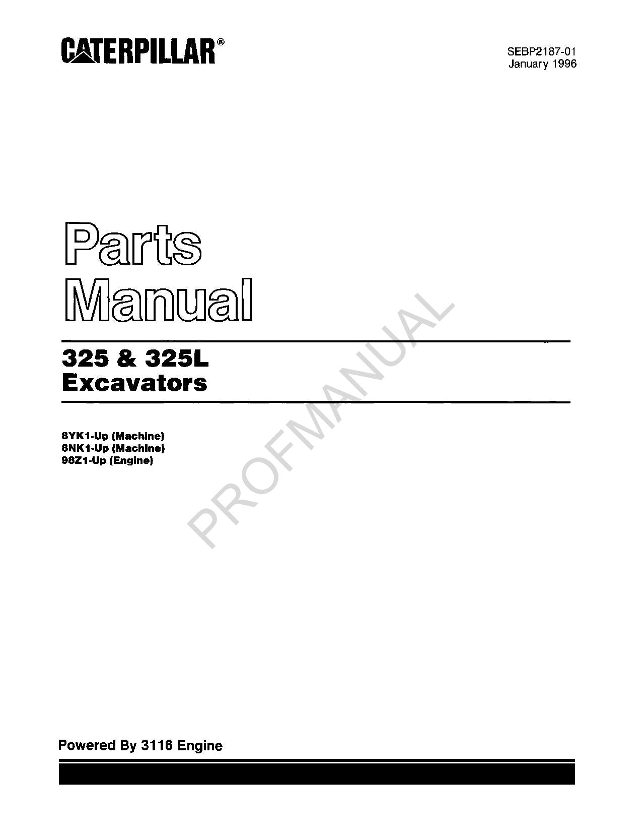 Caterpillar Cat 325 325L Excavator Parts Catalog Manual SEBP2187