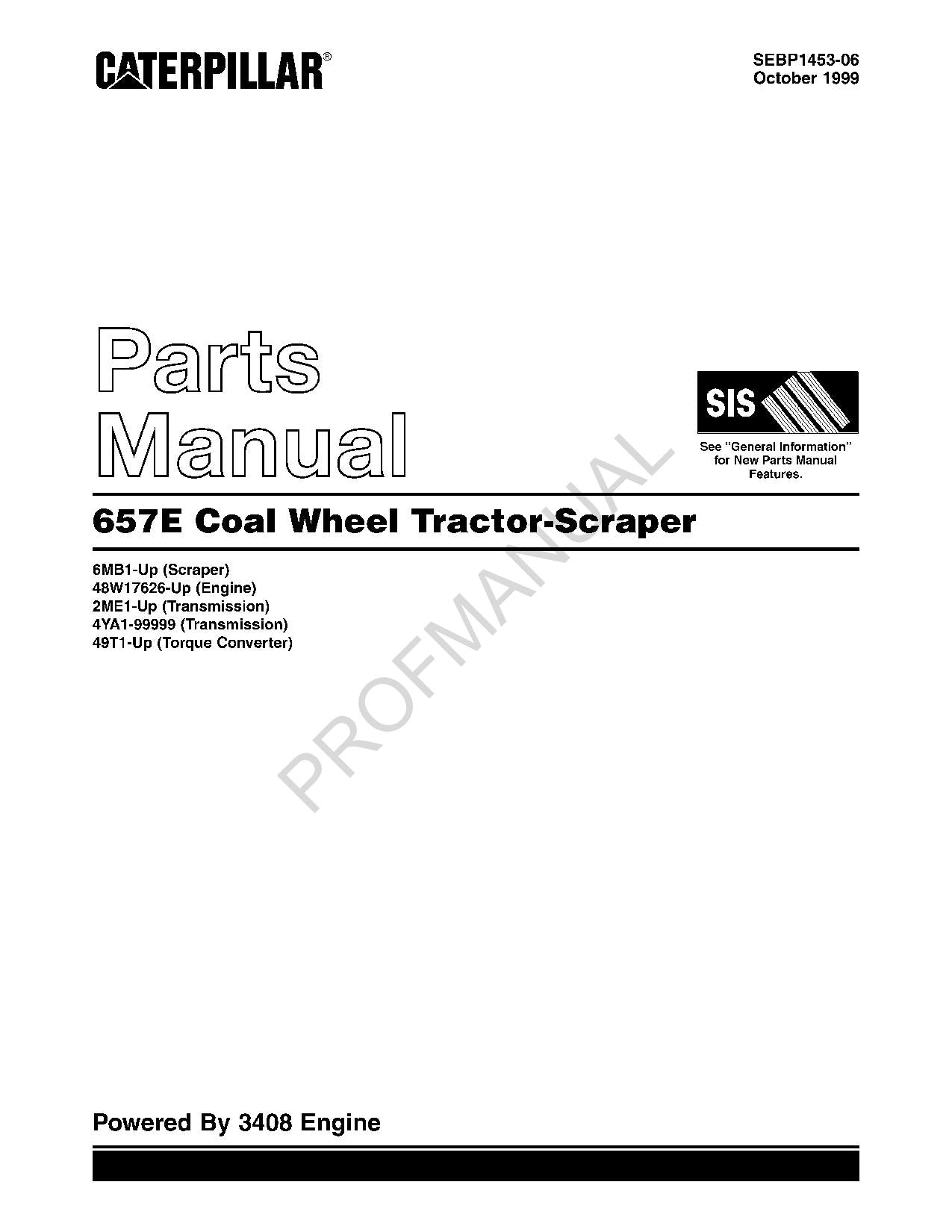 Caterpillar Cat 657E Coal Wheel Tractor Scraper Parts Catalog Manual