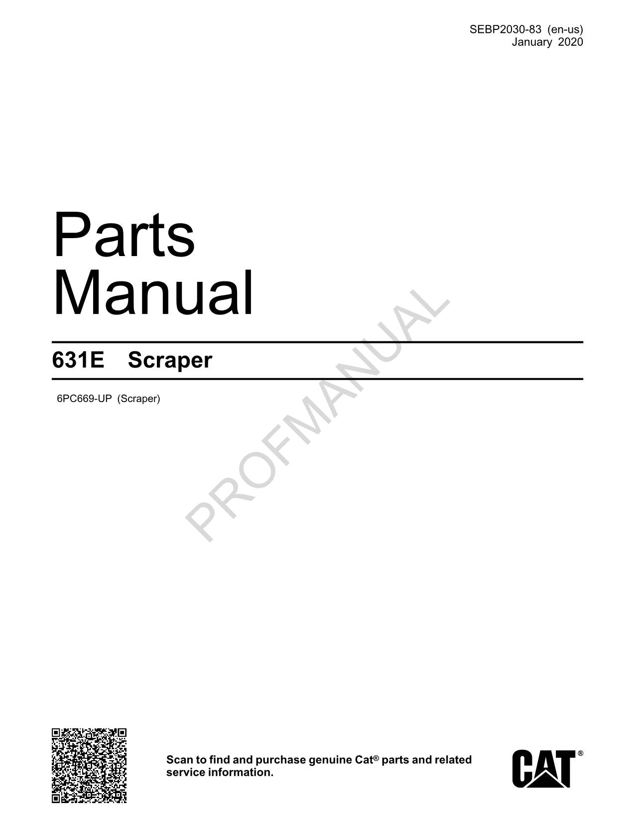 Caterpillar Cat 631E Scraper Parts Catalog Manual