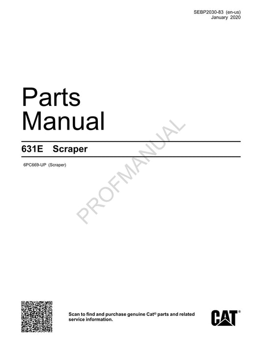 Caterpillar Cat 631E Scraper Parts Catalog Manual