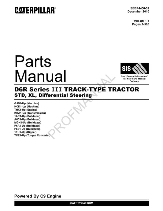 Catalogue de pièces détachées pour tracteur à chenilles Caterpillar série D6R 3 STD XL SEBP4450