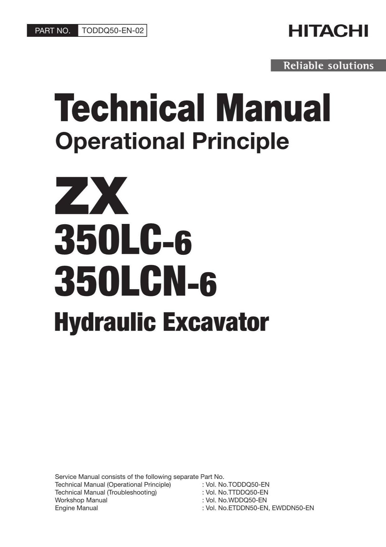 Hitachi ZX350LC-6 Excavator Operational Principle Service manual TODDQ50-EN-02