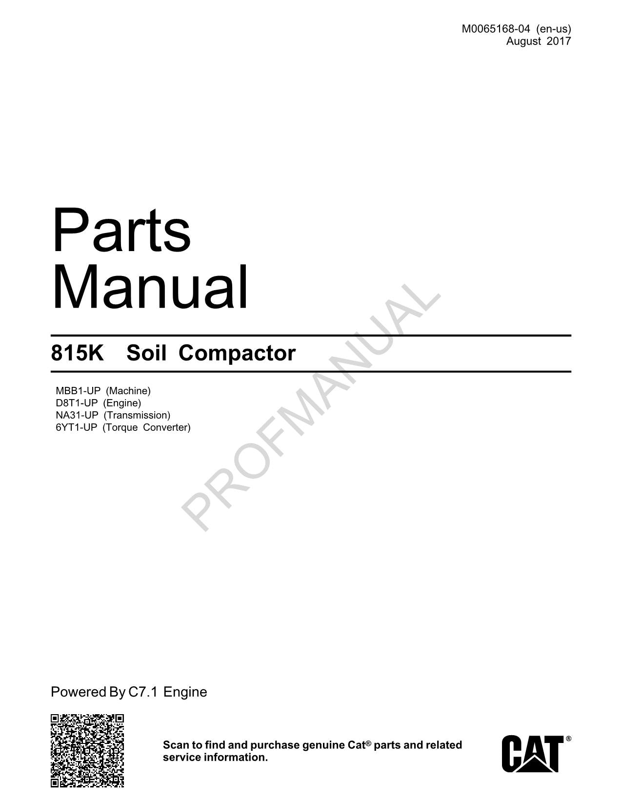 Caterpillar Cat 815K Soil Compactor Parts Catalog Manual M0065168