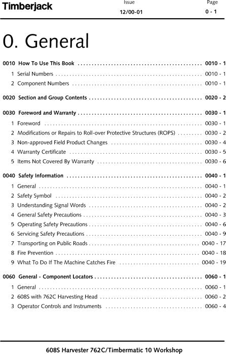 JOHN DEERE 608S 762C TRACKED HARVESTER SERVICE MANUAL s-n 10BA1017-10BA1266