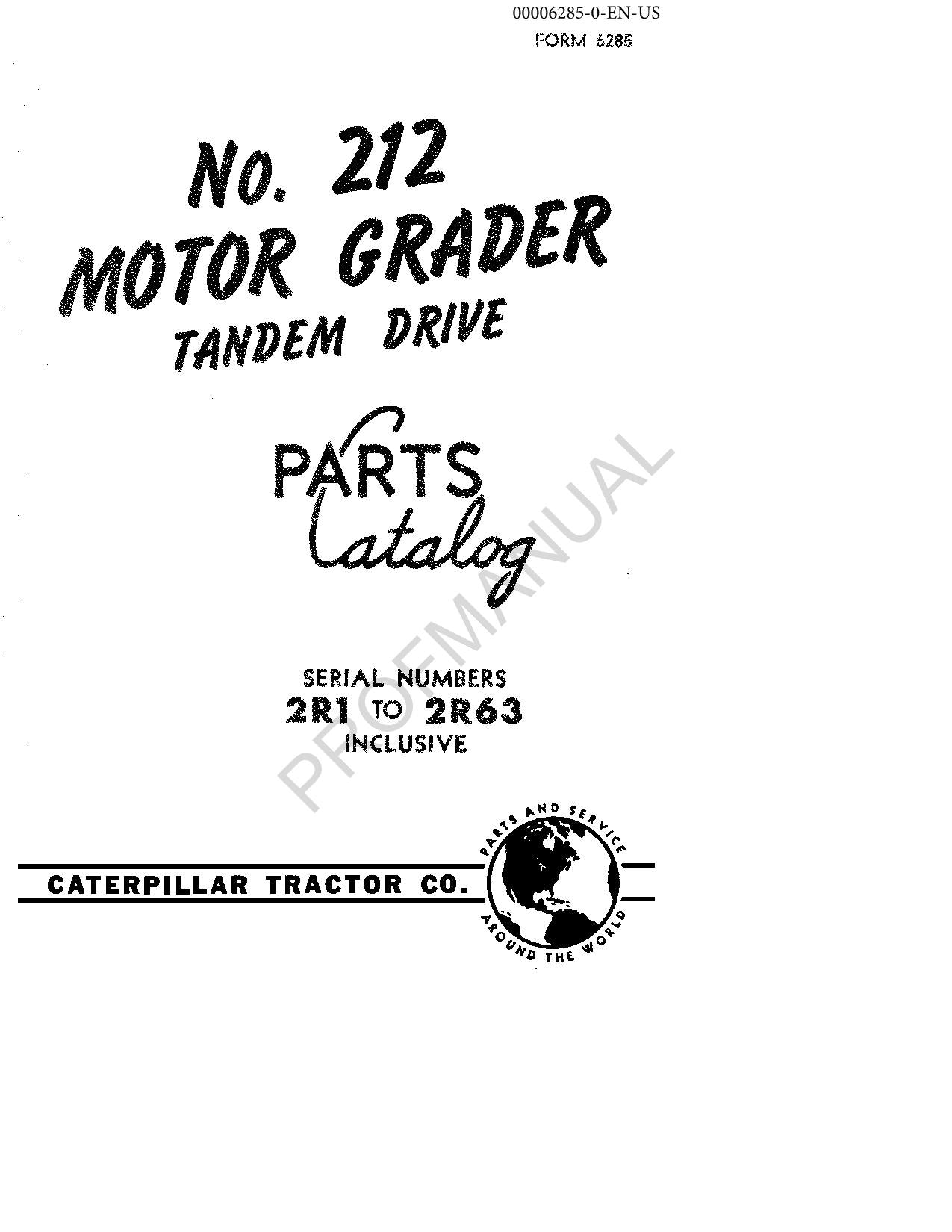 Caterpillar Cat 212 Motor Grader Parts Catalog Manual 00006285