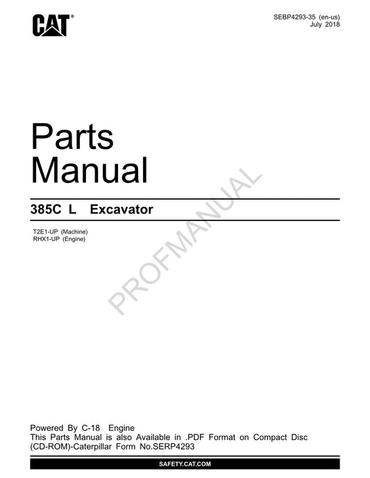 Caterpillar Cat 385C L Excavator Parts Catalog Manual ser RHX1-UP T2E1-Up