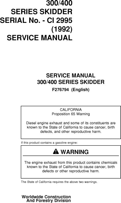 JOHN DEERE 380 380B 450 450B 480 480B 520 520B SKIDDER SERVICE-REPARATURHANDBUCH