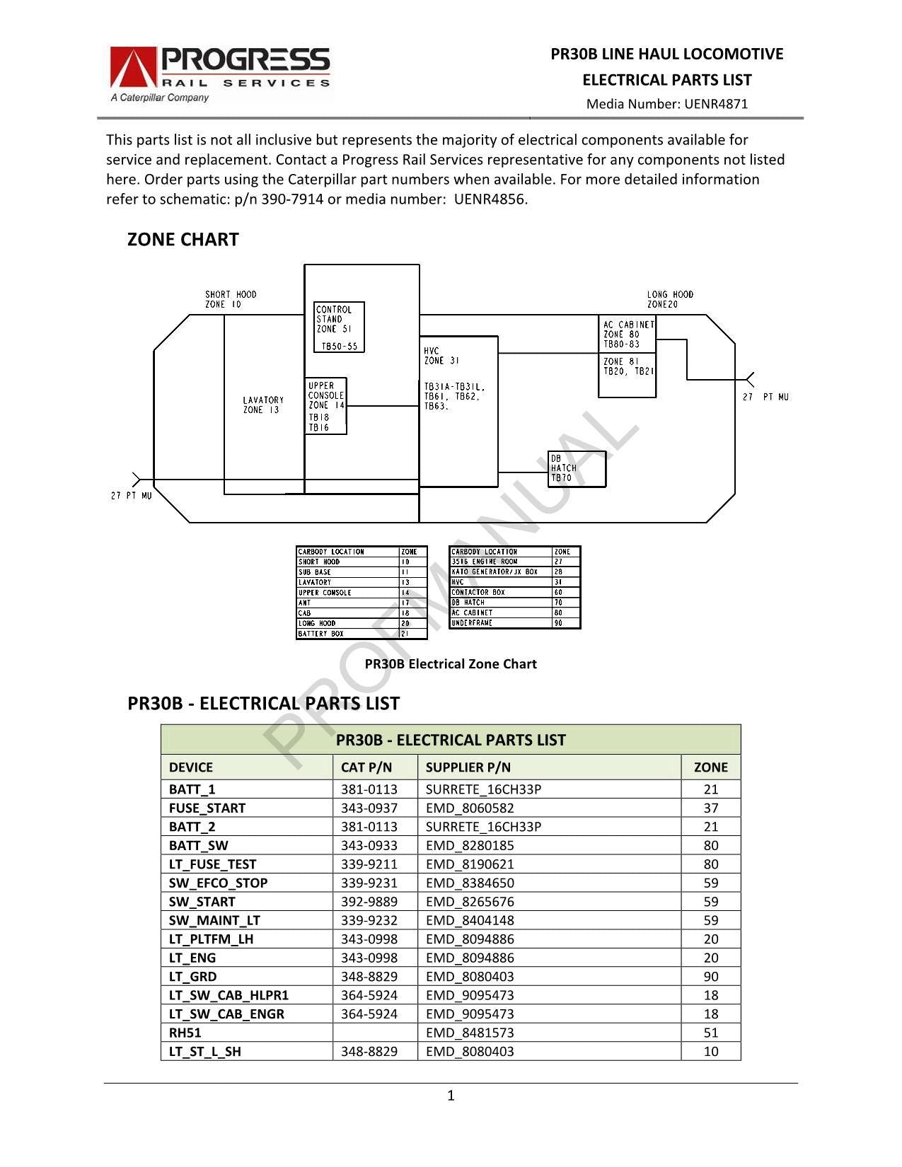 Caterpillar Cat PR30B Line Haul Electrical List Locomotive Parts Catalog Manual