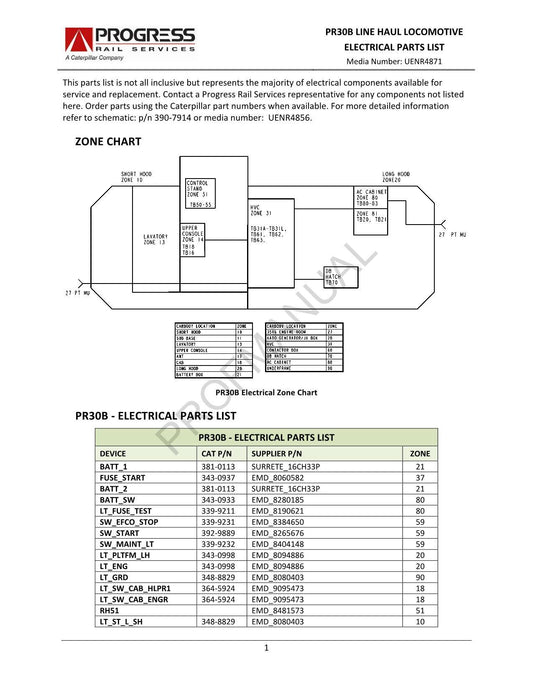 Caterpillar Cat PR30B Line Haul Electrical List Locomotive Parts Catalog Manual