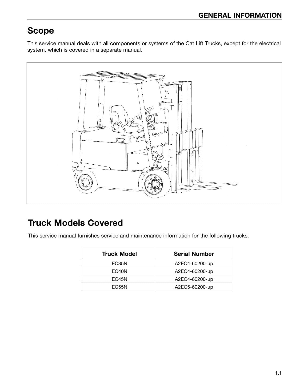 Caterpillar Lift Truck EC35N EC40N EC45N EC55N Forklift Service Manual