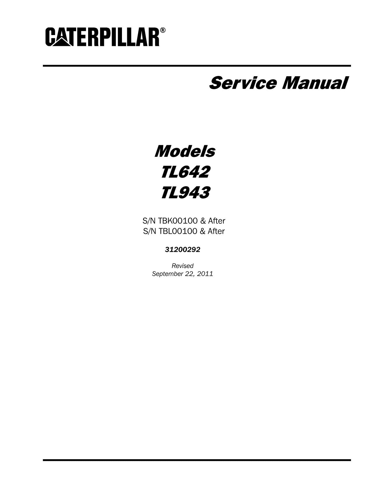 Caterpillar TL642 TL943 Teleskoplader Servicehandbuch S/N TBK- TBL-