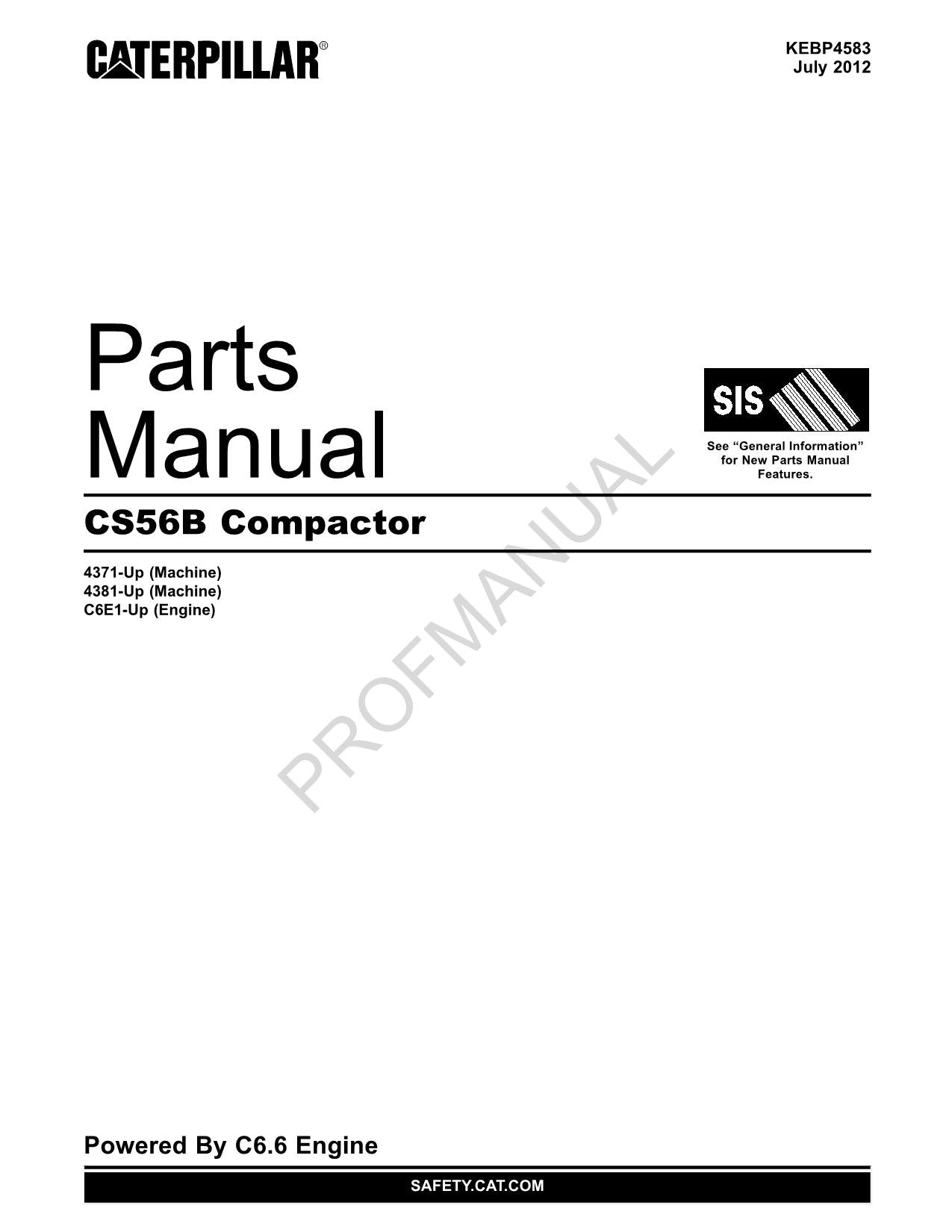 Caterpillar CS56B Vibratory Compactor Parts Catalog Manual