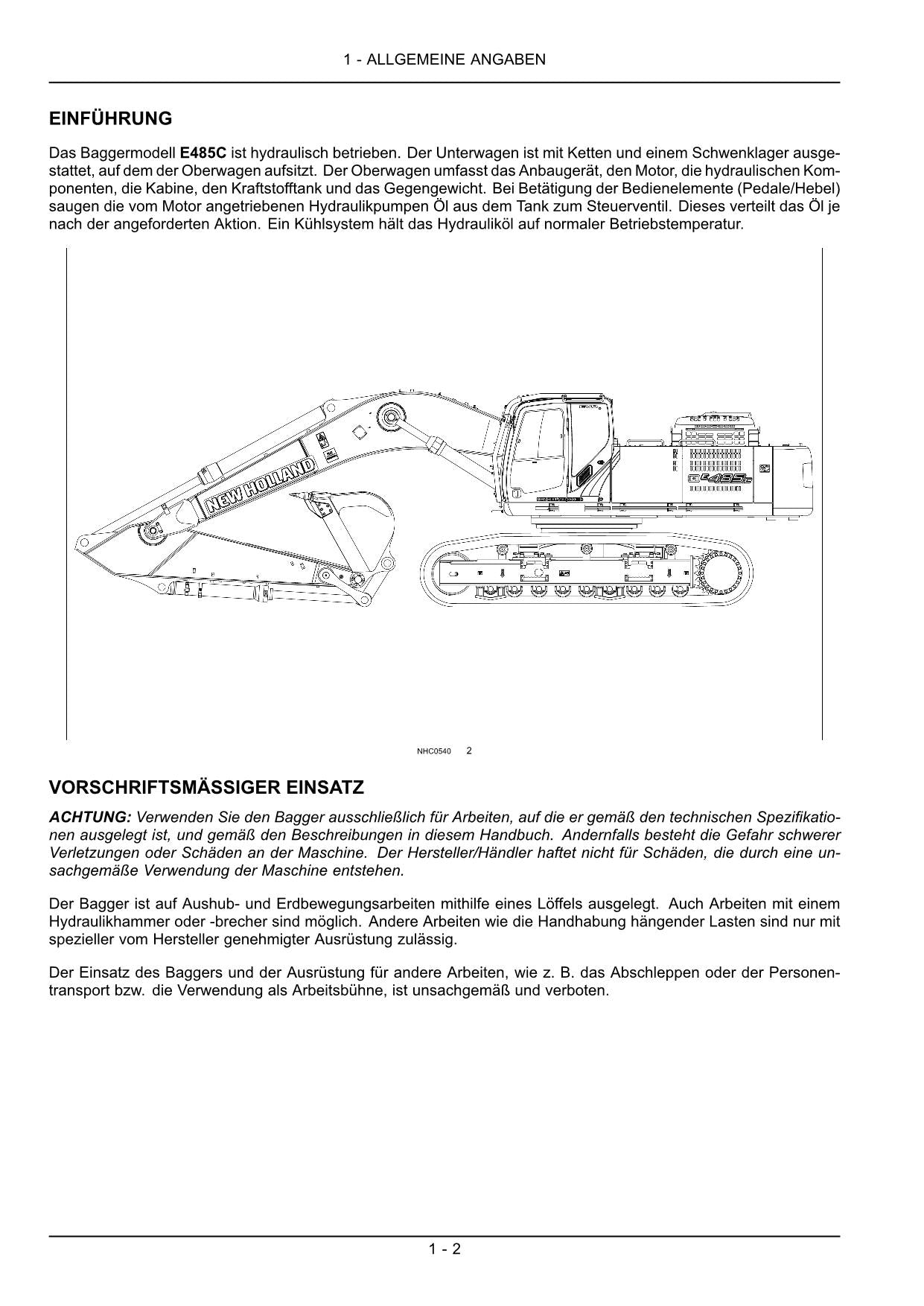 New Holland E485C Bagger Betriebsanleitung