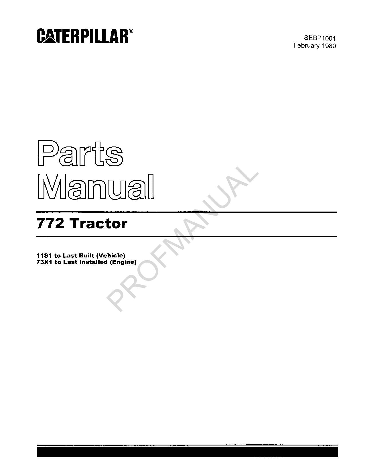 Caterpillar Cat 772 Tractor Off Highway Tractor Parts Catalog Manual