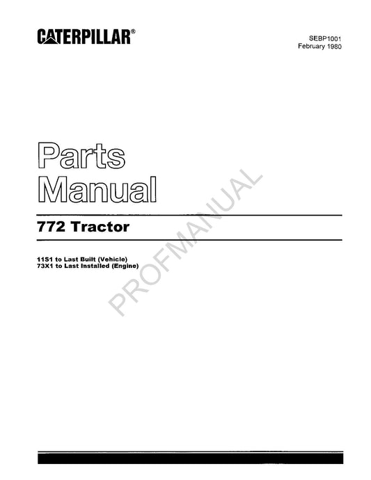 Caterpillar Cat 772 Tractor Off Highway Tractor Parts Catalog Manual