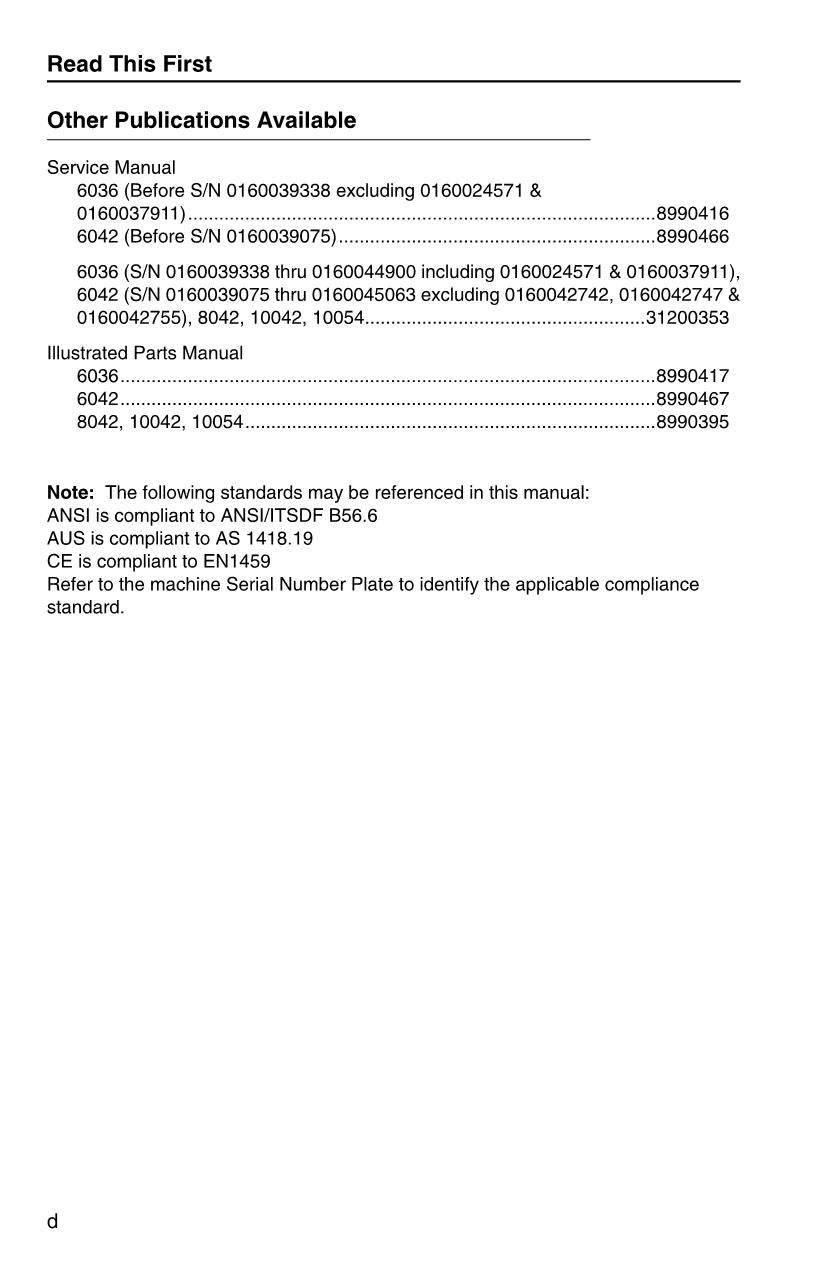 SKYTRAK 10042 10054 6036 6042 8042 Telehandler Operators Manual 31200352